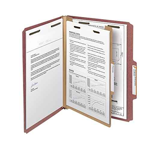 Smead 100% Recycled Pressboard Classification File Folder, 1 Divider, 2" Expansion, Letter Size, Red, 10 per Box (13724)