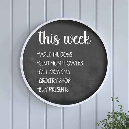 HBCY Creations 18" Round Whitewashed Wood Framed Wall Mounted Magnetic Chalkboards with Eraser and Chalk