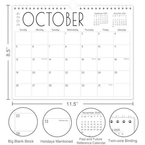 Calendar 2026 - Wall Calendar from November 2025 to June 2027, 2026 Calendar with Holiday Marked, Premium Paper for Organizing, 8.5'' x 11'',Black Large Word