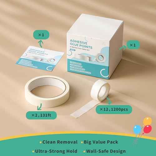 1200 Pieces Adhesive Glue Dots with 131ft Wall Protection Tapes, Protect Your Walls, Removable Double-sided Glue Tapes for Wall Balloon Decoration, Sticky Point Tapes for Crafts, Party, Birthday