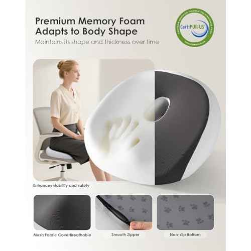 FLORICH Seat Cushion, Memory Foam Cushion for Office Chair, Ergonomic Office Seat Chair Cushion for Relieving Sciatica, Soft & Breathable Car Seat Cushion - Grey