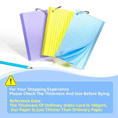 Index Cards 3x5 Inches, 300 PCS, Colored Flash Cards With Ring, Punched Lined Study Card Ruled Flashcards Notecards, Ruled Front And Blank Back, Note Card for School, College And Home