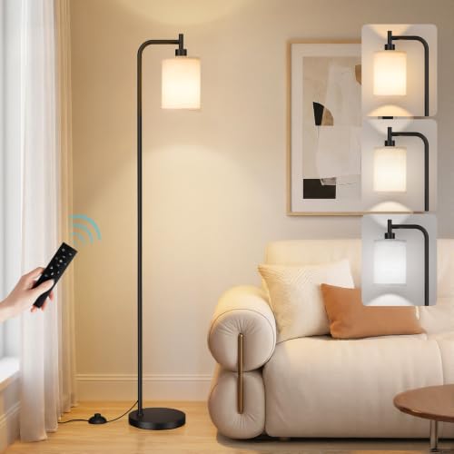 Ziisee Beige-Black 64" Floor Lamp with Remote, Dimmable Tall Standing Light for Living Room & Bedroom