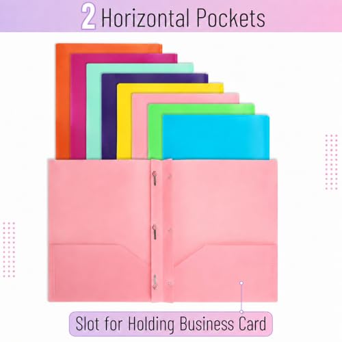 Bright Colors Plastic Folders with Pockets & Prongs - 5 Pack, Letter Size