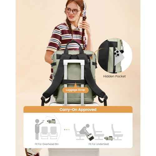 LOVEVOOK Laptop Backpack for Women, 17.3 Inch Work Travel Backpack Purse for School College Bookbag for Teen Girls Cute Computer Bag for Teacher Nurse Business, Green-Beige