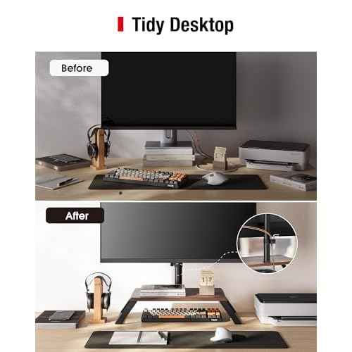 Monitor Riser for 12-27 Inch LED/OLED Screen, Landscape to Portrait Rotation and Height-Adjustable VESA Monitor Stand up Load 22lbs, Desktop Stand with Wooden Base, Walnut