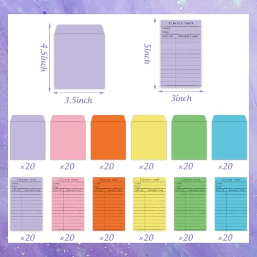 FYSUIMU 240 Pcs Library Pocket & Check Out Card Set with 6 Pastel Colors - Includes Envelopes & Due Date Notes