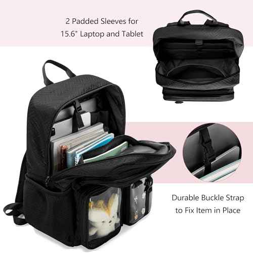 Ita Bag Pin Display Backpack with Insert, Kawaii Aesthetic Backpack with Laptop Sleeve for Cosplay and Concert, Black (Pins NOT Included, Patent Design)