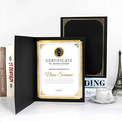 SUNEE Certificate Holders(Black, 60 Packs, New Pattern), Diploma Covers Gold Foil Border, for Letter Size 8.5x11 Certificates, Cardstock, Document Papers