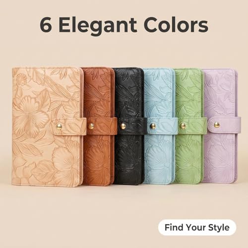 Brown Business Card Holder with 240 Capacity, Embossed PU Leather Organizer