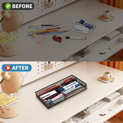 Desk Drawer Organizer Tray,Drawer Organizer for Office and Home,Desk Organizer with Drawers,4 Compartments,Non-Slip Desk Organizers and Accessories for Stationery Makeup School (Black)