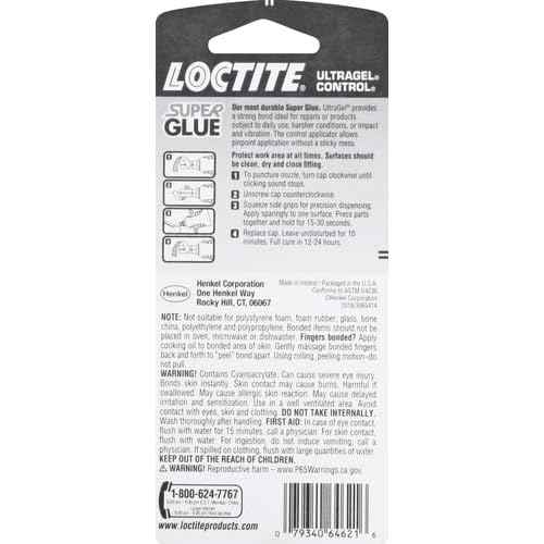 Loctite Super Glue Ultra Gel Control, Clear, 0.14 fl oz Bottle, 1 Pack - Superglue for Plastic, Wood, Metal, Crafts & Repair, Cyanoacrylate Adhesive Instant Glue, Quick Dry