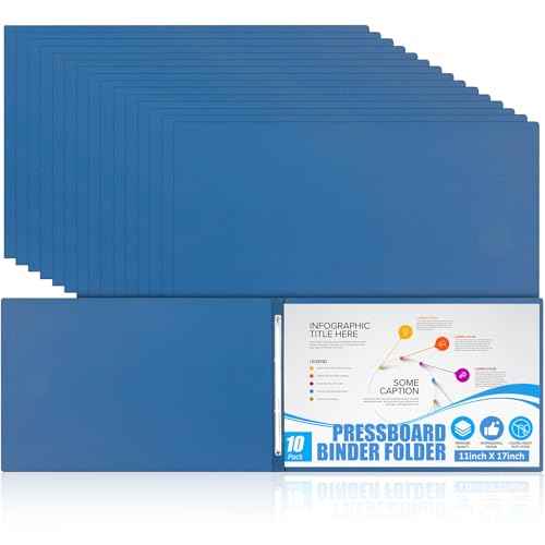 10 Pcs Pressboard Report Cover, 3" Capacity Presentation Binder Folder with Metal Prong Paper Fastener to Neatly Bind Reports Proposals Transcripts, Other Documents (11x17 Inch,Navy Blue)