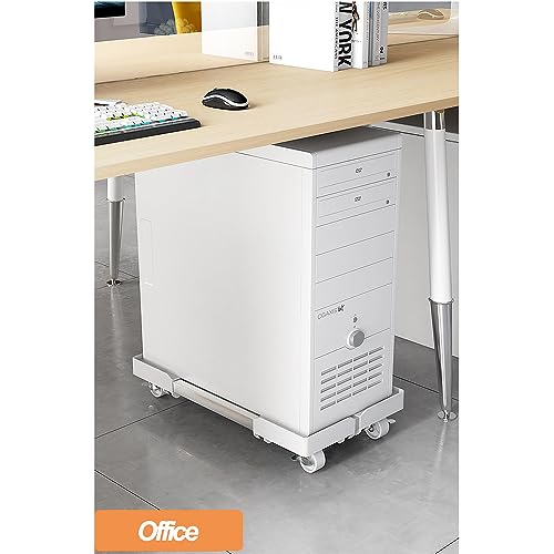 Mobile CPU Stand, Adjustable PC Tower Stand, Computer Tower Stand With 4 Locking Caster Wheels Fits Most PC(White)