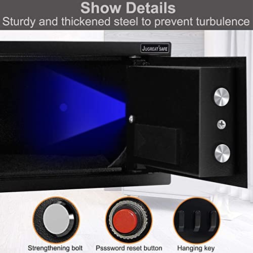 JUGREAT Safe Box with Sensor Light,Electronic Digital Security Safe Steel Construction Hidden with Lock£¬Wall or Cabinet Anchoring Design for Home Office Hotel Business 0.55 Cubic Feet Black