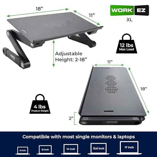 Uncaged Ergonomics WorkEZ Adjustable Laptop Stand for Desk, Laptop Stand Adjustable Height, Foldable Aluminum Cooling Computer Holder & Riser for Desk Bed, White, XL