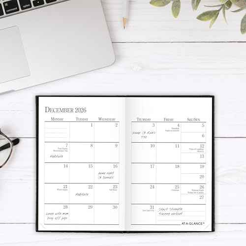 AT-A-GLANCE 2026 Diary, Fine Diary, Weekly & Monthly, 2.75" x 4.25", Pocket Size, Hardcover, Black (72010526)