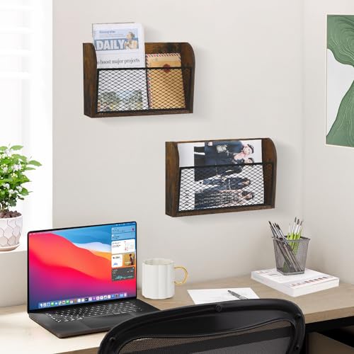 YINMIT Rustic Brown Wall File Organizer 2-Pack - Hanging Office & Home Storage