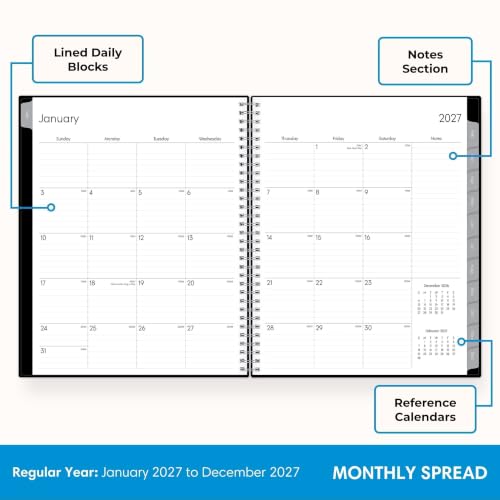 Enterprise Blue Sky 2027 Weekly & Monthly Planner Calendar 8.5x11 - Professional Organizer