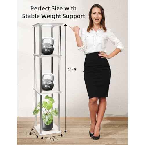 LED Floor Lamp with Shelves, Adjustable Height lamp with Shelves, Standing Lamp with APP Control,USB Port and Music Sync, Shelf Lamp for Living Room, Bedroom, 4 Tier White