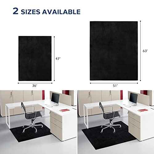 Large Office Chair Mat for Hard Floor, 63"x51" - Flannel Fabric Desk Rug, Protector for Home Office (Black)
