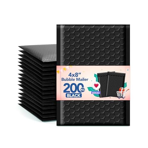 GSSUSA Black Bubble Mailers 4X8" 200 Pack, Usable Size 4X7" Padded Envelopes Small Shipping Mailer Strong Adhesion Bubble Envelope,Self-Seal Mailing Envelopes for Small Items, Business