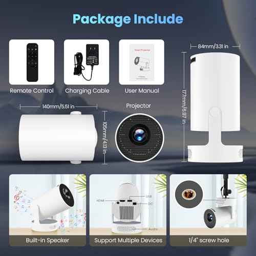 Mini Projector with WiFi and Bluetooth, 4K 1080P Support Portable Projector with Speaker, 110'' Big Screen Projection, Auto Keystone, 180¡Æ Rotatable Smart Projector for Phone/TV Stick/Laptop