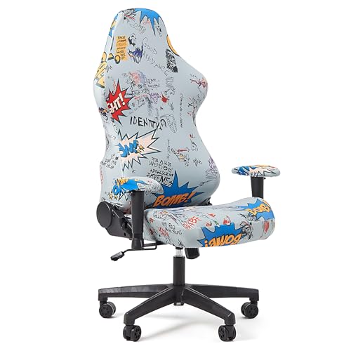 Computer Office Chair Cover,Gaming Chair Slipcovers Strentch Computer Desk Chair Covers with Armrest Covers, Rotating Armchair Protector Covers,Lettering