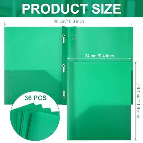 Cholemy 36 Pcs Plastic Pocket Folders with Prong 2 Heavy Duty Pockets Folders with 3 Prongs Letter Size Paper Folders Bulk File Plastic Folders with Fasteners for Office Workers (Green)