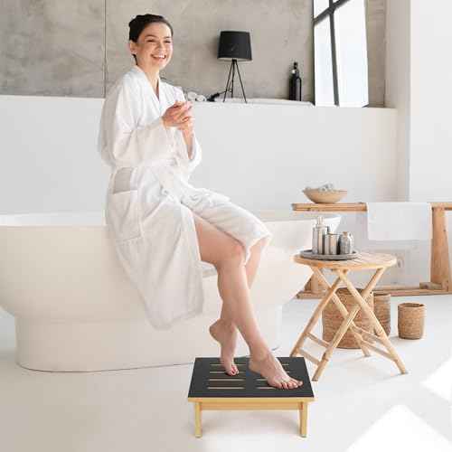 Wooden Step Stool, Bed Steps for High Beds for Adults Elderly with Non-Slip Rubber Surface, Heavy Duty One Step Stool for Bed with 450 LBS Capacity for Bedroom Kitchen Bathroom, or Bedside