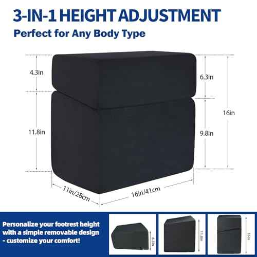 Adjustable Foot Rest for Under Desk at Work - 3-in-1 Ergonomic Foot Stool with Zipper Connection, 6.3"/11.8"/16" Height Adjustable for Office, Home & Gaming (Black)
