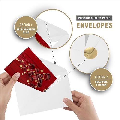 easykart labels 48 Christmas Greeting Cards with Gold Foiling & Embossing with Envelopes, Dark Red Colour, 6.75 x 4.5 Inch Merry Christmas Cards with Seal Stickers For Friends, Family and loved Ones ( 3 Pack )
