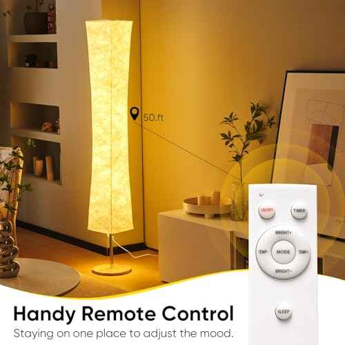 Soft Light Floor Lamp, 58 inch Simple Design Morden 3 Color Lighting Remote Control LED lamp with Tyvek Fabric Shade,Brightness Adjustable for Living Room Bedroom Game Room