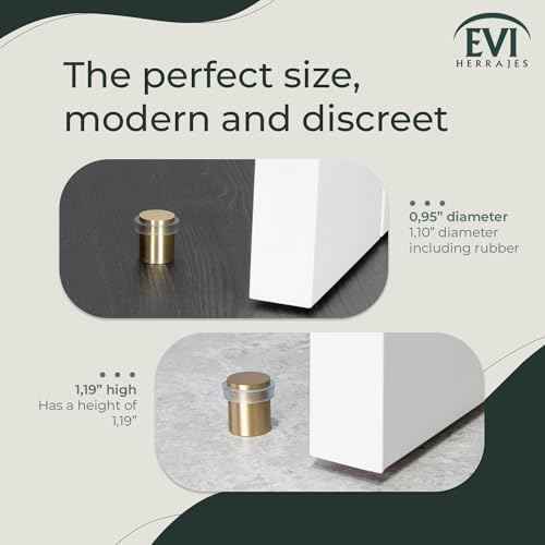 EVI Door Stops | Brass Door Stopper - Screw Fastening - Transparent Rubber Protector - 0.95 x 1.19 Inch Door Stop