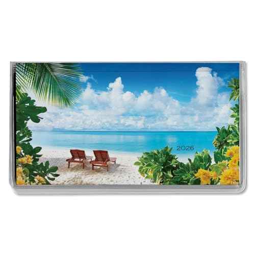 2026 Paradise Tropical Planner Pocket Calendar & Memo Pad, 3.5-Inch x 6.5-Inch Size Closed, Bookstore-Quality Monthly Floral Purse Calendars With 30 Note Pages for Kitchen & Office