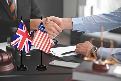 Britain Desk Flag with Solid Black Pole - Miniature UK Office Table Flag, Tibijoy