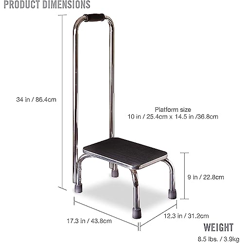 DMI Chrome Handle Step Stool with Non-Slip Platform, 300lb Capacity, 9.5 Inch Step