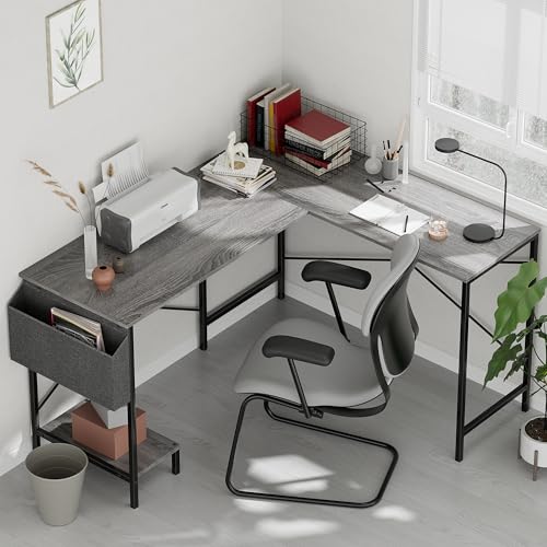 L Shaped Desk - 50" Reversible Home Office Computer Desk, Wood Top, Metal Frame, Side Bag, Sturdy Gaming Desk Corner Table for Work, Writing and Study, Space-Saving