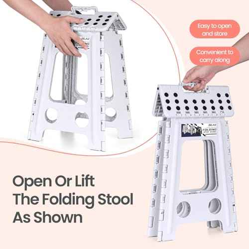 Delxo Folding Step Stool 17.5 Inch White Step Stools for Kids Foldable,Portable Collapsible Step Stool with Handle, Folding Stool for Kitchen Bathroom,Bedroom,Garden