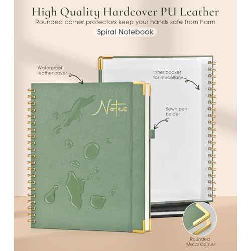 Hardcover Spiral Notebook Journal 8.5¡± x 11¡±, A4 Large Leather Notebooks for Women Men, Lined College Ruled Notebook, 100 GSM Paper, Spiral Bound Journals for Work School Note Taking Business, Green