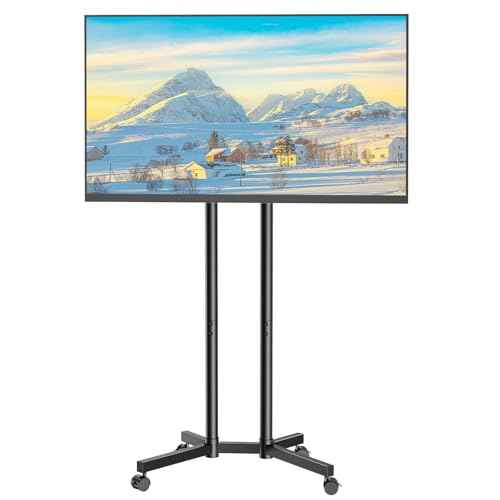 Rolling TV Stand for 32 to 65 inch TVs up to 88 lbs, Mobile TV Cart with Lockable Wheels, Height Adjustable, Max VESA 400x400mm, Portable Mobile TV Stand for Bedroom, Office, Outdoor, Black