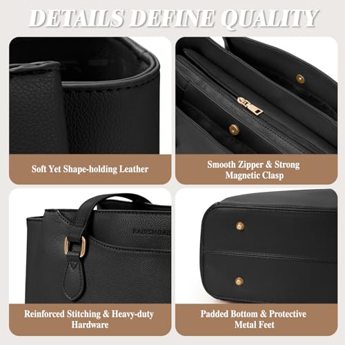 RAINSMORE Laptop Bag for Women 15.6 Inch Work Tote Bags Waterproof Computer Bags Leather Professional Laptop Purse Womens Laptop Briefcase Large Handbag for Office Teacher Travel, Black