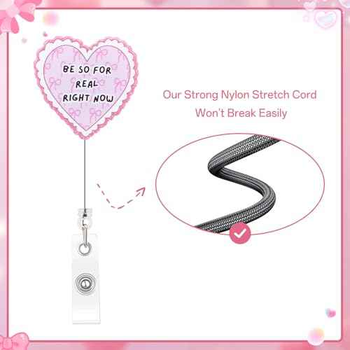 Heart Shaped Nurse Badge Reel Cute and Funny Pink Bow Badge Reel Nursing Be so for Real Right Now Pediatric Healthcare Retractable Badge Holder Nurse Gifts for Coworker Friends