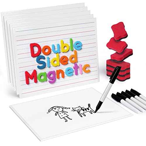 GAMENOTE White Board Dry Erase, Small Magnetic Lined White Board Set, Double Sided Magnet Ruled Lap Boards Whiteboard for Kids and Student Learning Homeschool Classroom, 9x12 Inches (Pack of 6)
