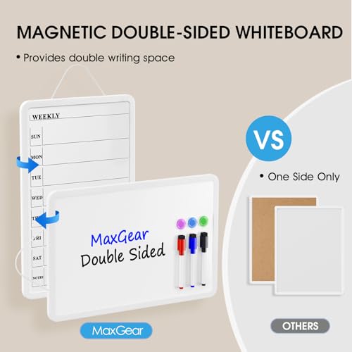 MaxGear Vertical Weekly Dry Erase Calendar Board 11x17 Wall Planner with Markers