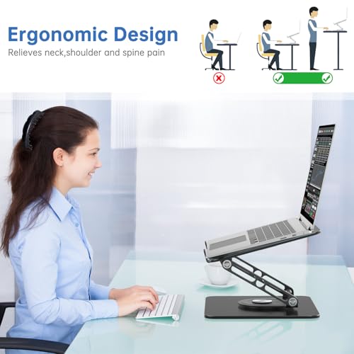 GleYo Black Rectangle Adjustable Laptop Stand - 360° Rotating, Foldable & Portable, Ergonomic Mount for MacBook Air/Pro 16 inch