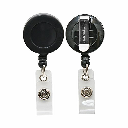 SICURIX Standard ID Badge Reels Round Belt Clip Strap 25 Pack BLACK (68424)