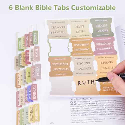 Bible Tabs, 72 Laminated Bible Tabs for Women and Men Study Bible, Easy to Read and Apply, Bible Index Tabs, Large Print Bible Book Tabs, Bible Study Supplies (Boho Theme)