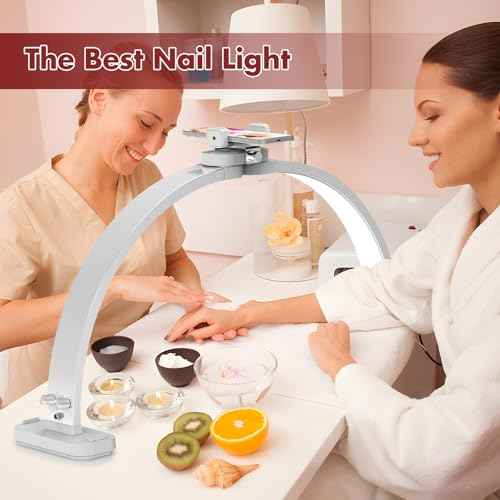 FAHKNS Half Moon Light for Nail Desk with Phone Holder, Upgraded 28-inch Foldable Half-Moon Lamp, LED Light for Manicure, Eyelash Extension, Tattooing, Craft, White