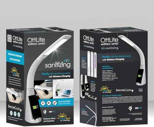 OttLite Purify LED Sanitizing Desk Lamp with Wireless Charging – Eliminates up to 99.9% of Bacteria, Touch Activated, Flexible Neck, Modern Light for Reading, Crafting & Office Desktop